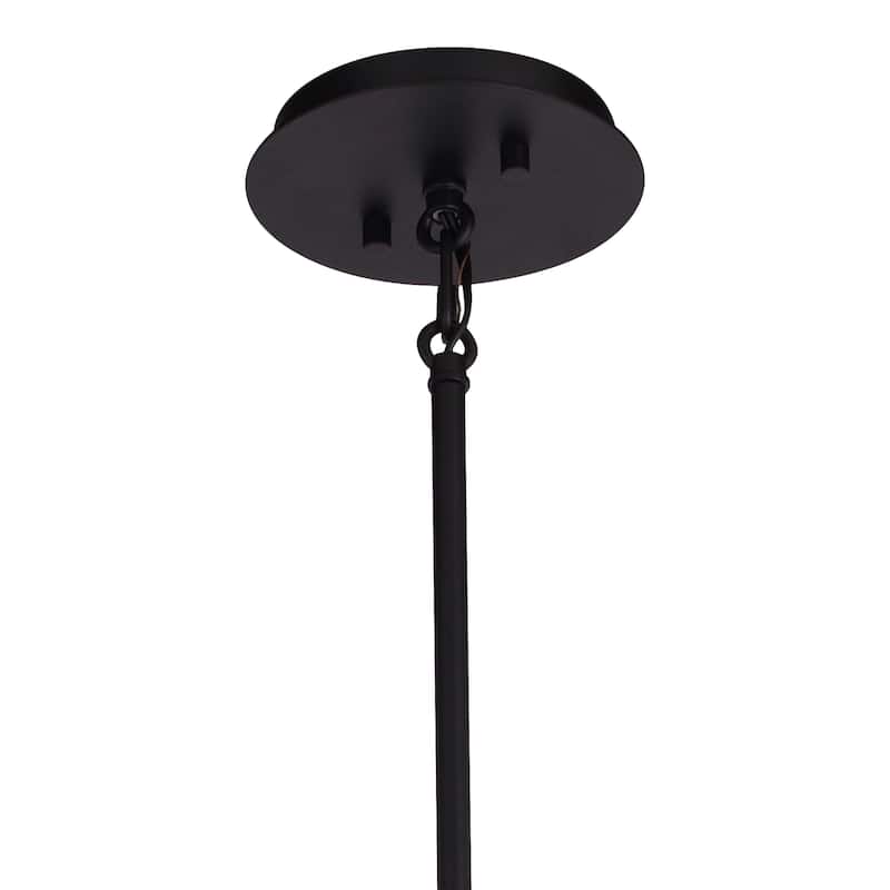 Bridgeview 16-in Oil Rubbed Bronze and Wood Industrial 4 Light Chandelier, Hanging Ceiling Pendant - 16-in W x 34-in H x 16-in D
