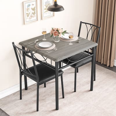 Dining Table and Upholstered Chairs Set 2, Metal Frame Compact Dining
