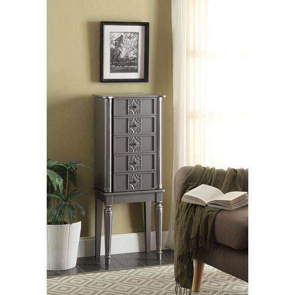 Wood Jewelry Armoire With 5 Drawers in Silver Overstock 22882531