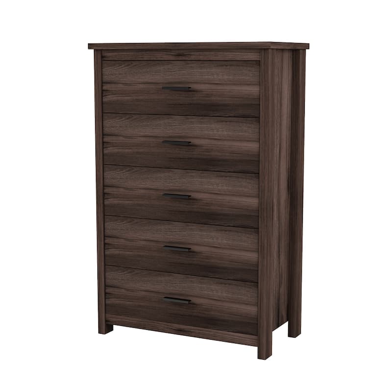 Country Style Wooden Dresser with 5 Drawers and Anti-Tipping