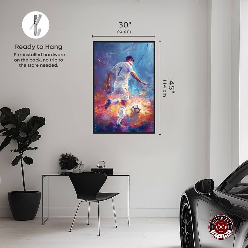 Notoriart Bold And Colorful Soccer Player Ii Framed Soccer 1 Piece Canvas Wall Art