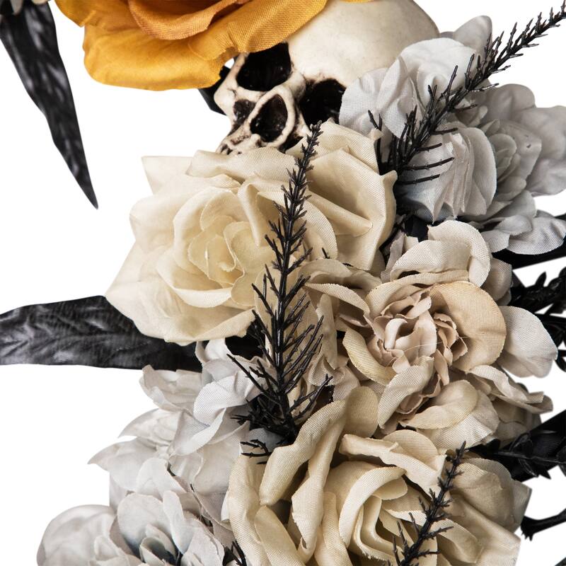 Skulls with Roses Halloween Foliage Wreath - 14" - Unlit