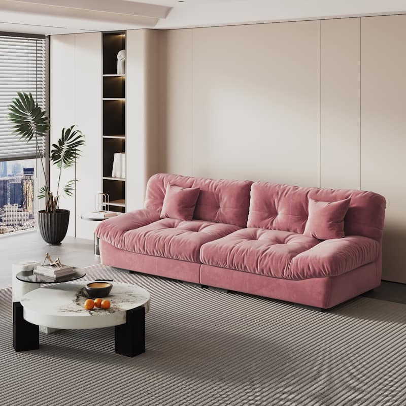 105'' Modern Sanded Velvet Cloud Loveseat Sofa Sectional Couch for Living Room - Pink