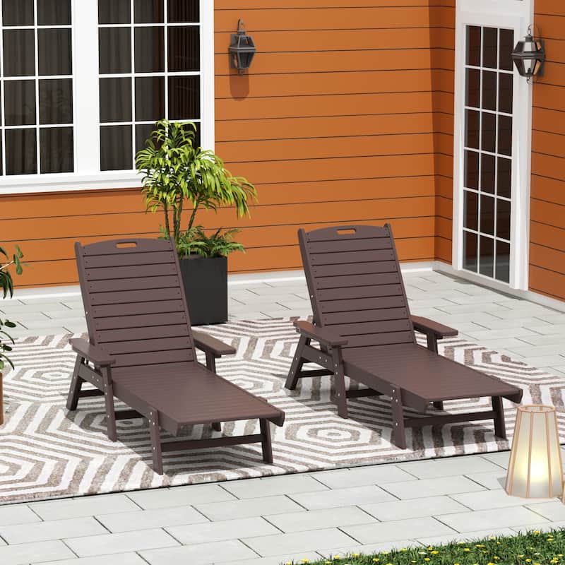 Laguna Hdpe All Weather Outdoor Patio Pool Reclining Chaise Lounge (Set Of 2) - Dark Brown