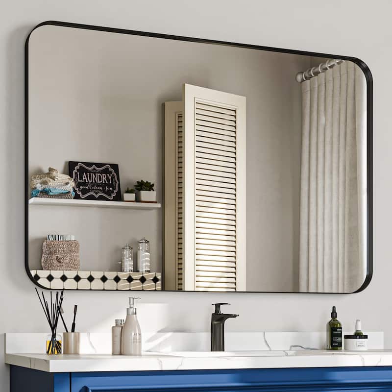 Stylish Rounded Aluminum Framed Bathroom Mirror – Full Length Wall Accent Mirror for Elegant Home Decor