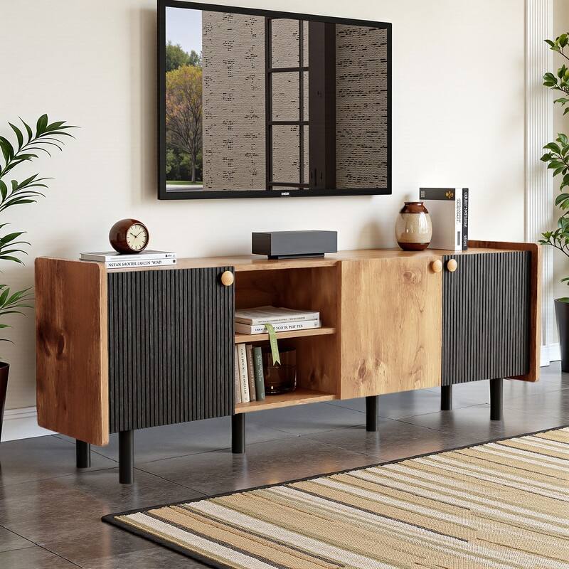 Mid-Century TV Stand, Media Console for 70" TVs, Entertainment Center with Storage - Wood