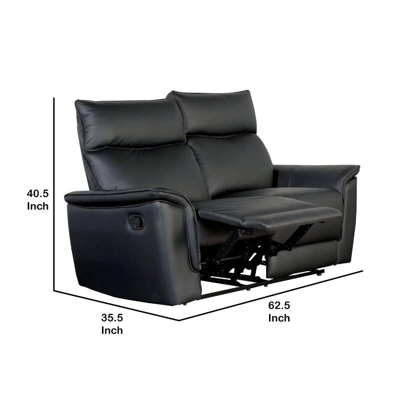 Lenne Loveseat, Black Faux Leather, Manual Recliner, 63 Inch