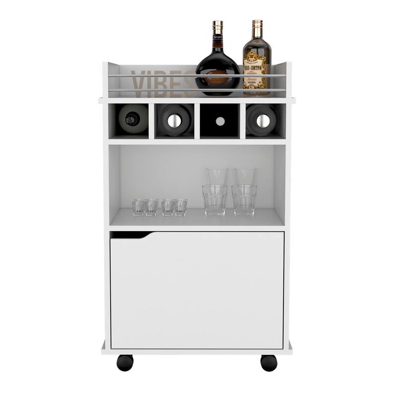 35" H Bar Cart with Two Shelves four Wine Cubbies and One Cabinet,White