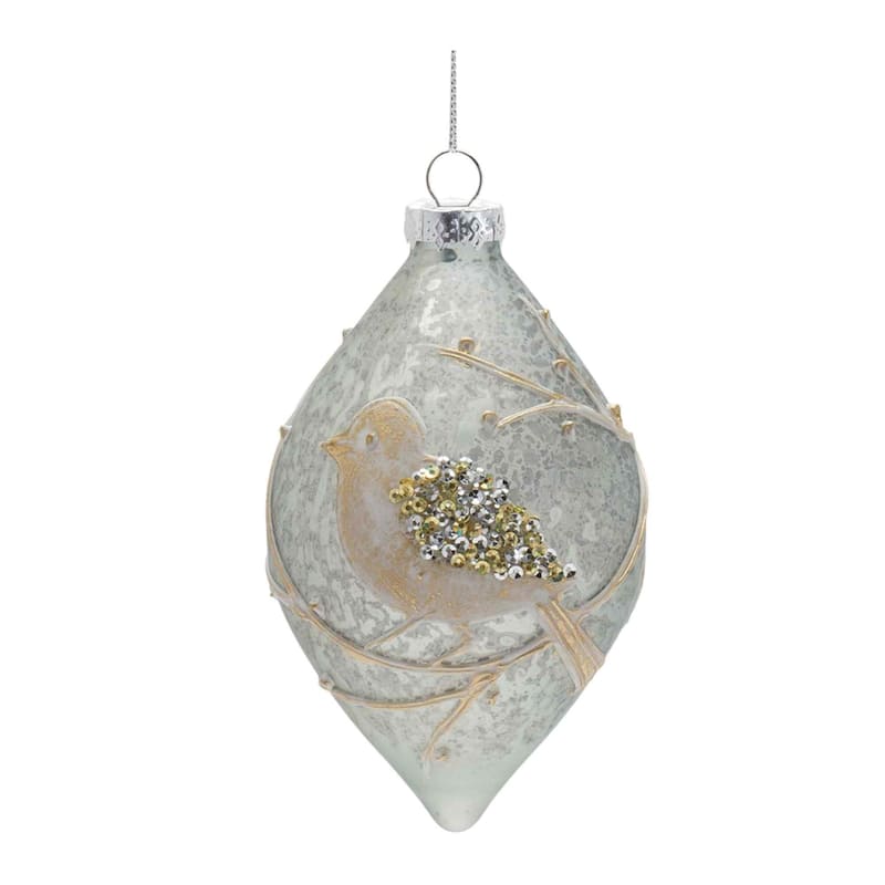 Sequined Bird Glass Christmas Ornaments 6" (150Mm) Gold and Silver 6Ct