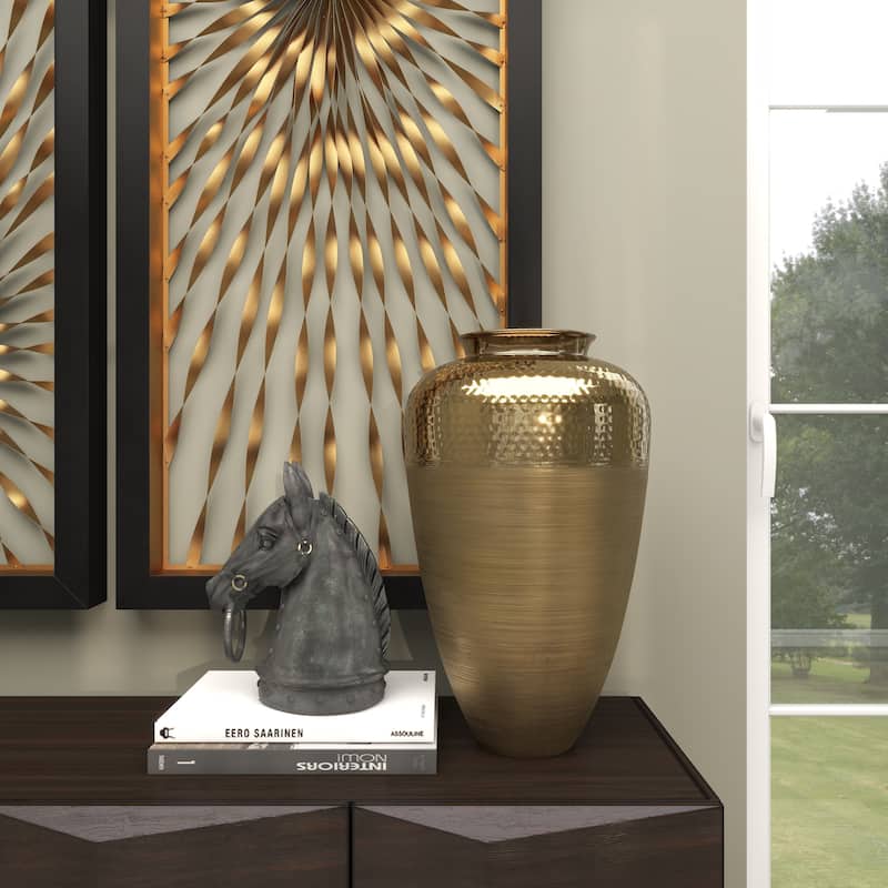 Aluminum Metal Brushed Vase with Hammered Top - Gold - Roche River Decor