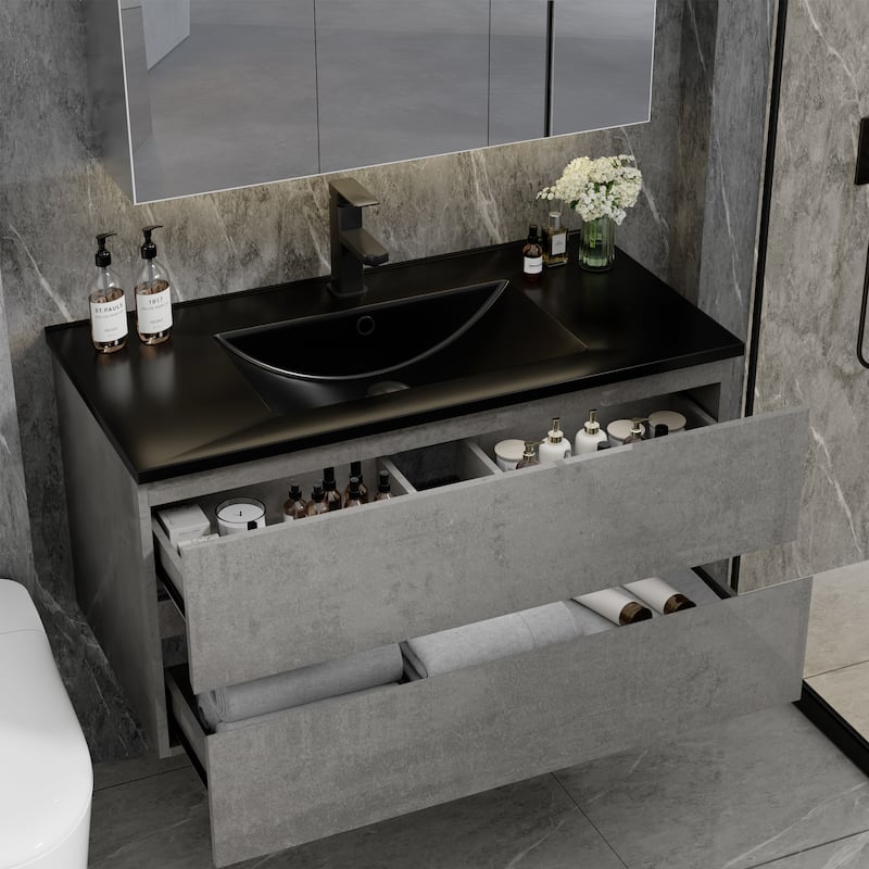 Wall Mounted Bathroom Vanity Sink with Black Sink & Faucet