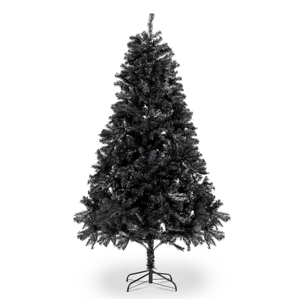 6ft Black PVC Christmas Tree with 1050 Branches and Metal Stand Perfect Holiday Centerpiece - 6-Feet