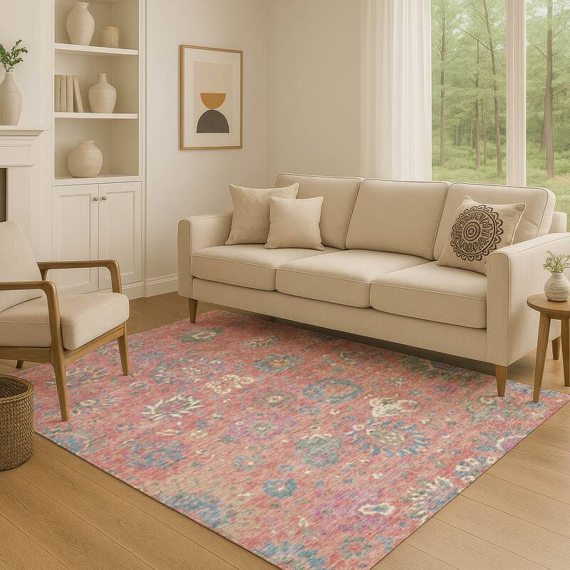 Premium Washable Super Soft Traditional Global Mayfield Rug - Coral - 10' x 14'