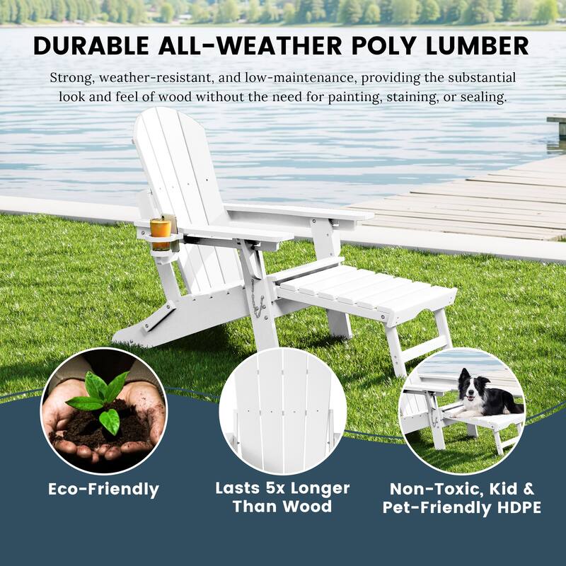Laguna Outdoor Folding Adjustable Adirondack Chair with Cup Holder & Hideaway Ottoman