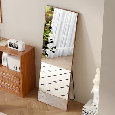 Roomfitters Full-Length Mirror with Natural Solid Wood Frame, 65"x23" Wall-Mounted or Floor Standing Dressing Mirror, Natural
