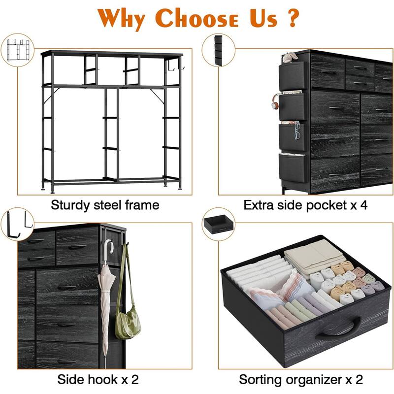 10 Drawer Dresser Closet Storage Tower Organizer Unit for Bedroom