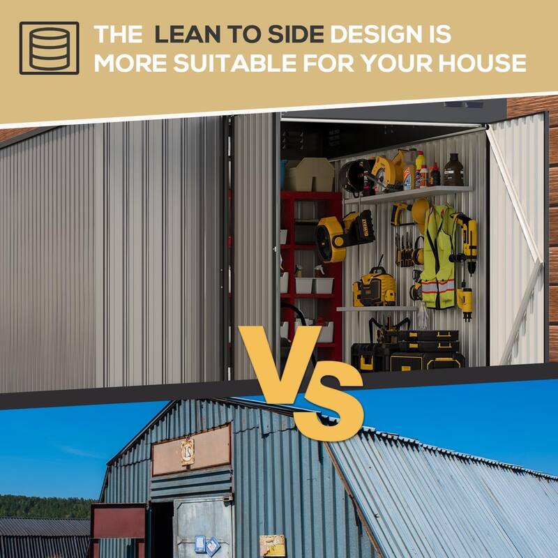 AECOJOY Outdoor Storage Side Shed Metal Attached with Lockable Door