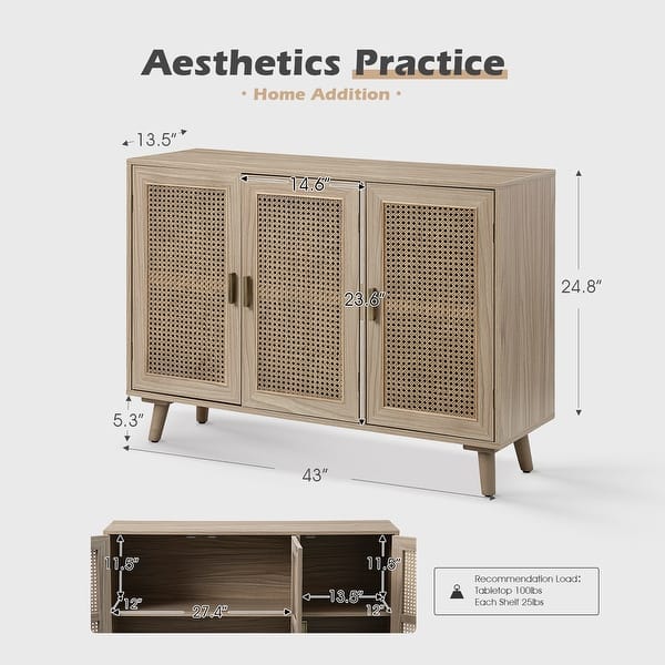 dimension image slide 1 of 6, Filippo Traditional Rattan 3-Door Sideboard Cabinet by HULALA HOME