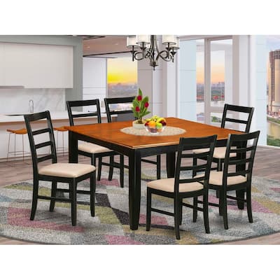 HomeStock 7-Piece Square Black Finish Solid Wood Top Dining Table with 6-Chairs