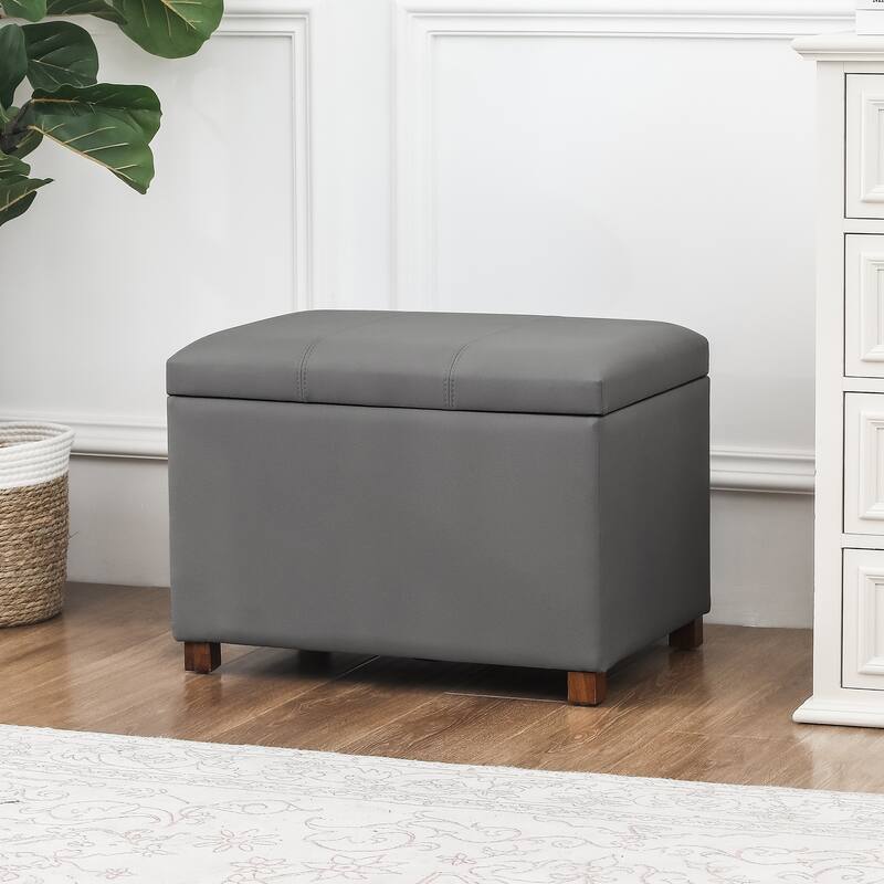 Adeco Faux Leather Storage Ottoman for Living Room Footstool - Grey