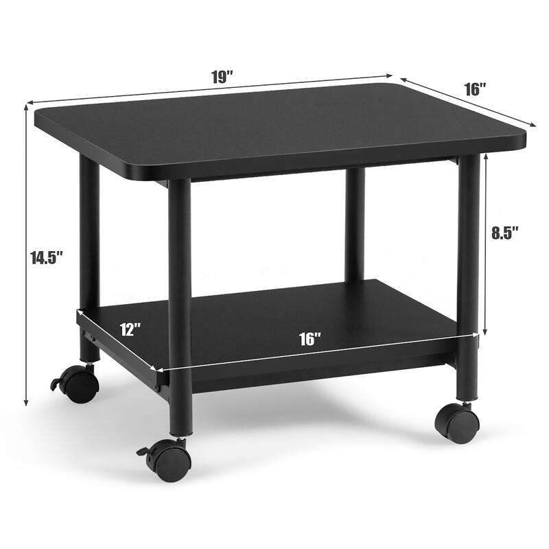 2 Tier Rolling Printer Cart Storage Stand Under Desk with Casters