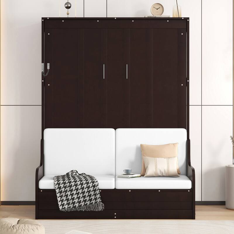 Queen Murphy Bed with Cushioned Headboard - Upholstered Wall Bed for Added Comfort, Space Saving Foldable Bed