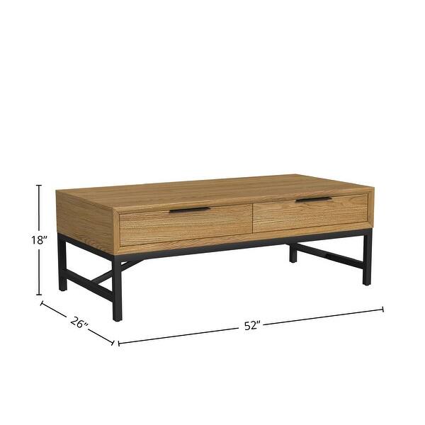 Newport 2-Drawer Wood Coffee Table, Natural Oak