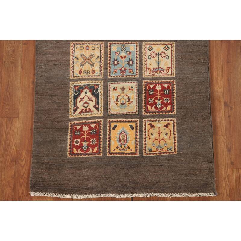 Brown Kazak Accent Rug Handmade Wool Carpet - 2'7" x 4'0"