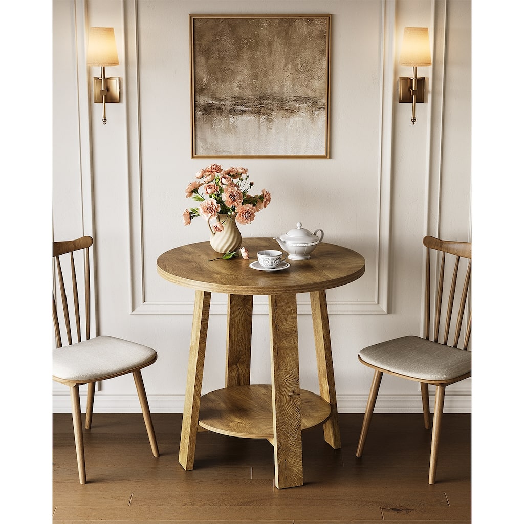 Small Dining Table with Storage Shelf, Kitchen Bistro Accent Table for Dining/Living Room Apartments Restaurants