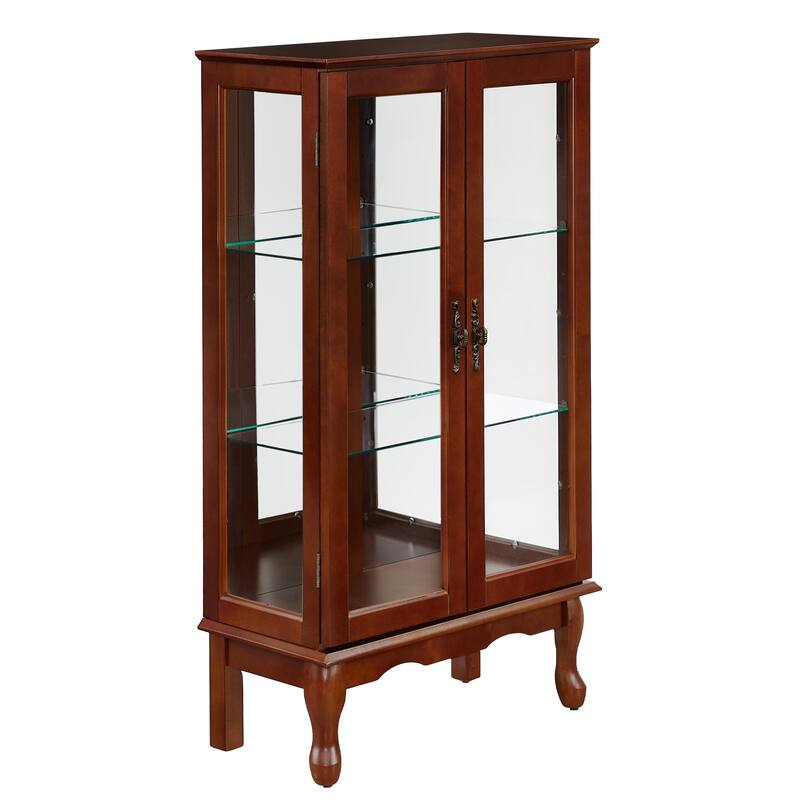 Rustic Vintage Lighted Curio Diapaly Cabinet with Adjustable Shelves