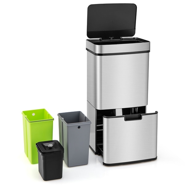 19 Gal Stainless Steel Trash Can with Kitchen Waste Bin and