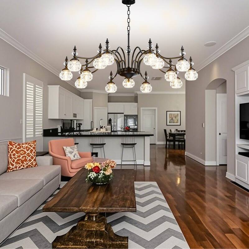 Vintage Chandeliers for Dining Room, Black Crystal Chandelier