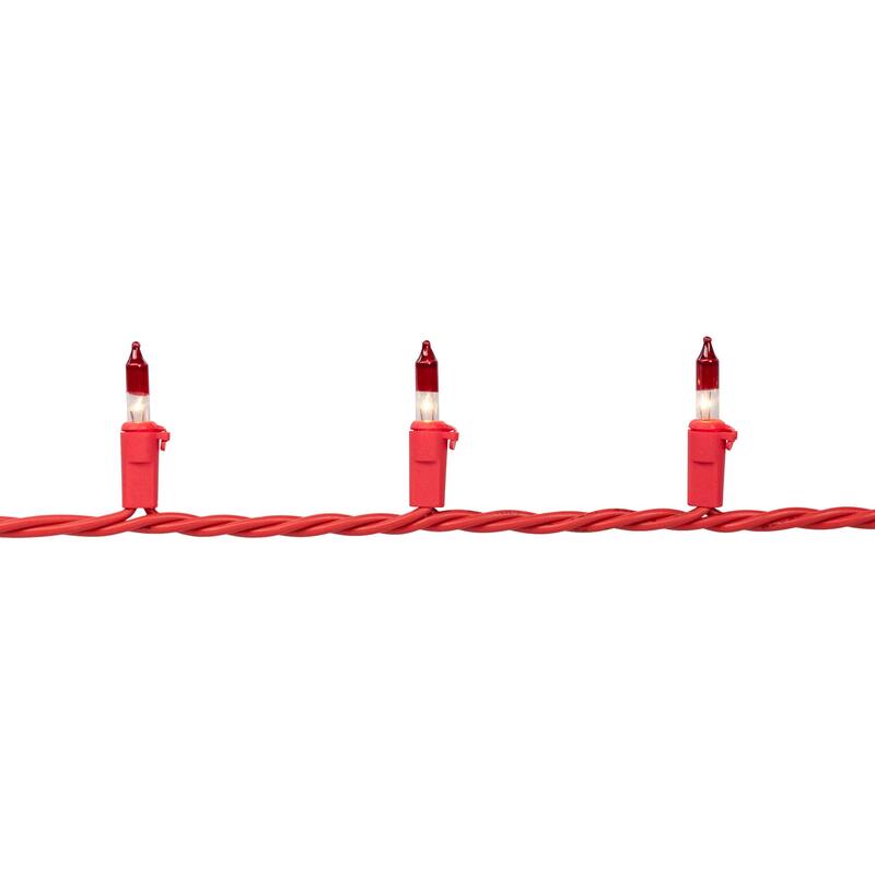 Mini Christmas Light Set- Clear with Red Tips - 10' Red Wire - 50ct