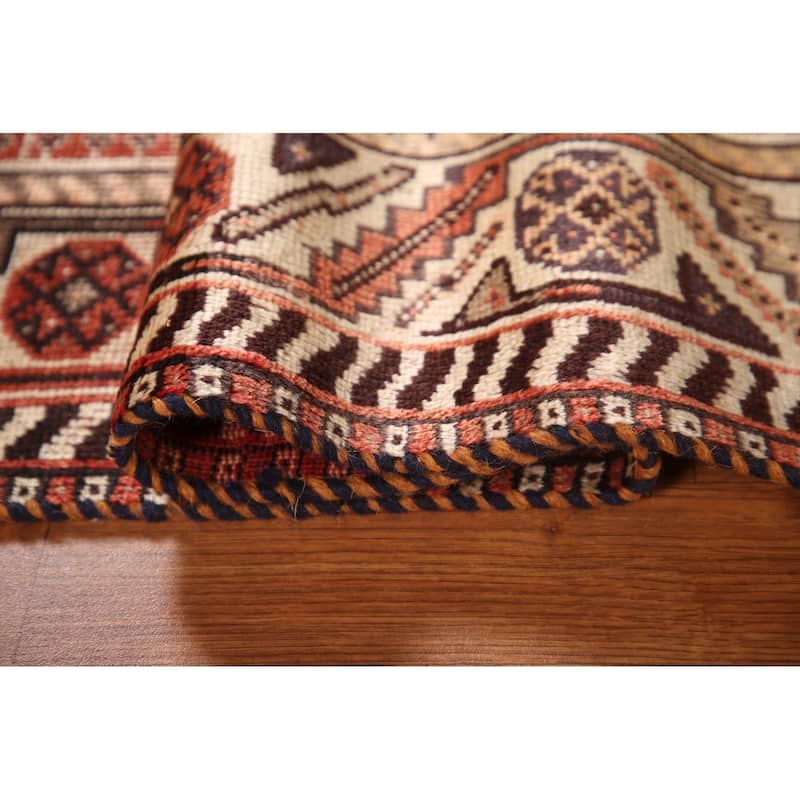 Tribal Shiraz Persian Antique Area Rug Hand-Knotted Coral Wool Carpet - 3'5"x 4'9"