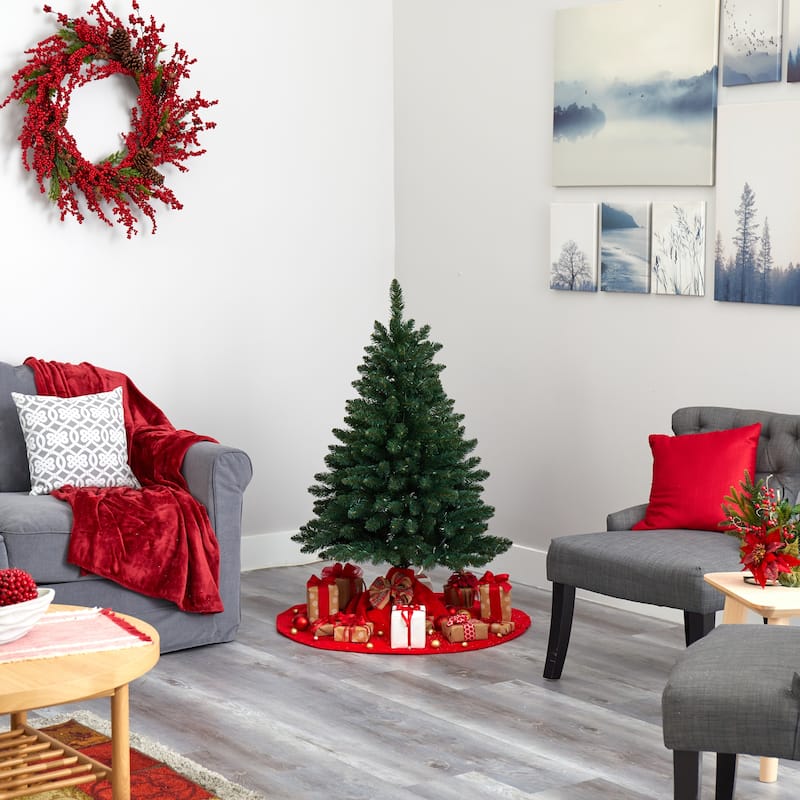 4’ Pre-Lit Northern Rocky Spruce Artificial Christmas Tree, Clear LED Lights - 4 Foot