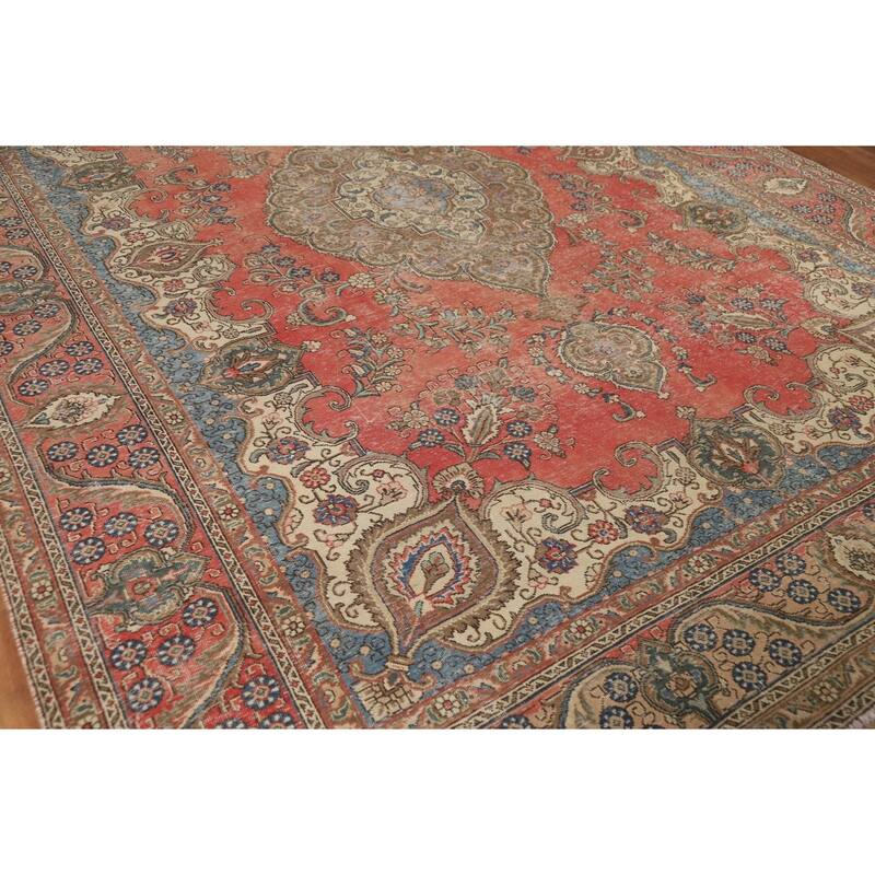 Traditional Tabriz Persian Vintage Rug Handmade Wool Carpet - 9'4" x 13'0"