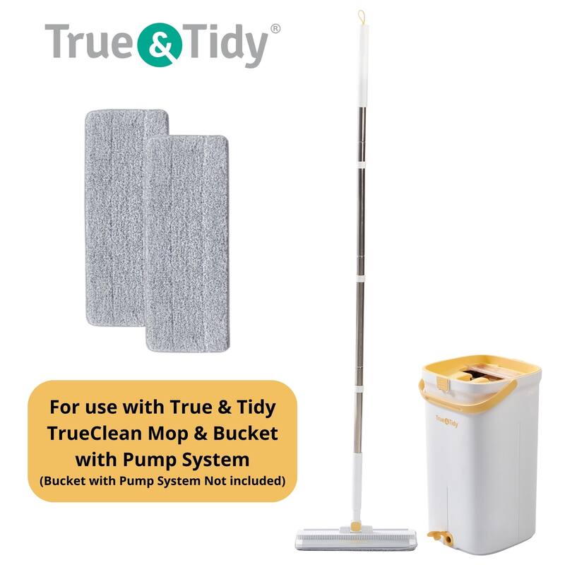 True & Tidy Reusable Microfiber Mop Pad Refill Compatible with TrueClean Mop & Bucket Pump System- 2 pcs
