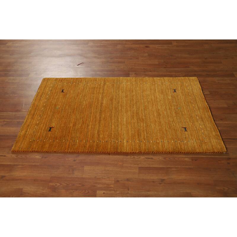 Little Animals Yellow Gabbeh Indian Rug Handmade Wool Carpet - 2'10" x 4'10"