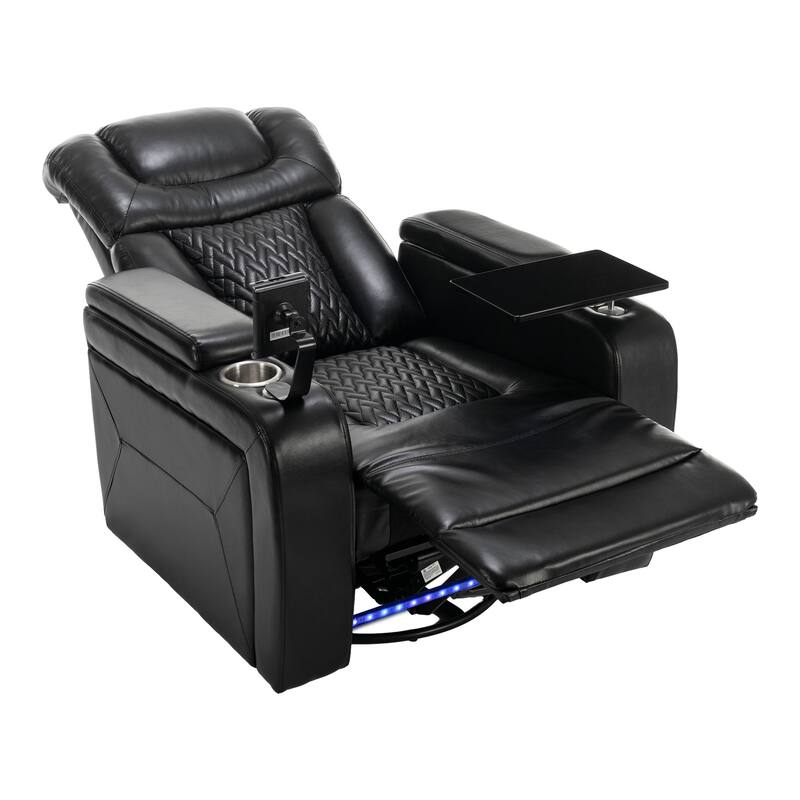 270 Degree Swivel Power Recliner Individual Seat Home Theater Recliner with Tray Table, Phone Holder, Cup Holder, USB Port