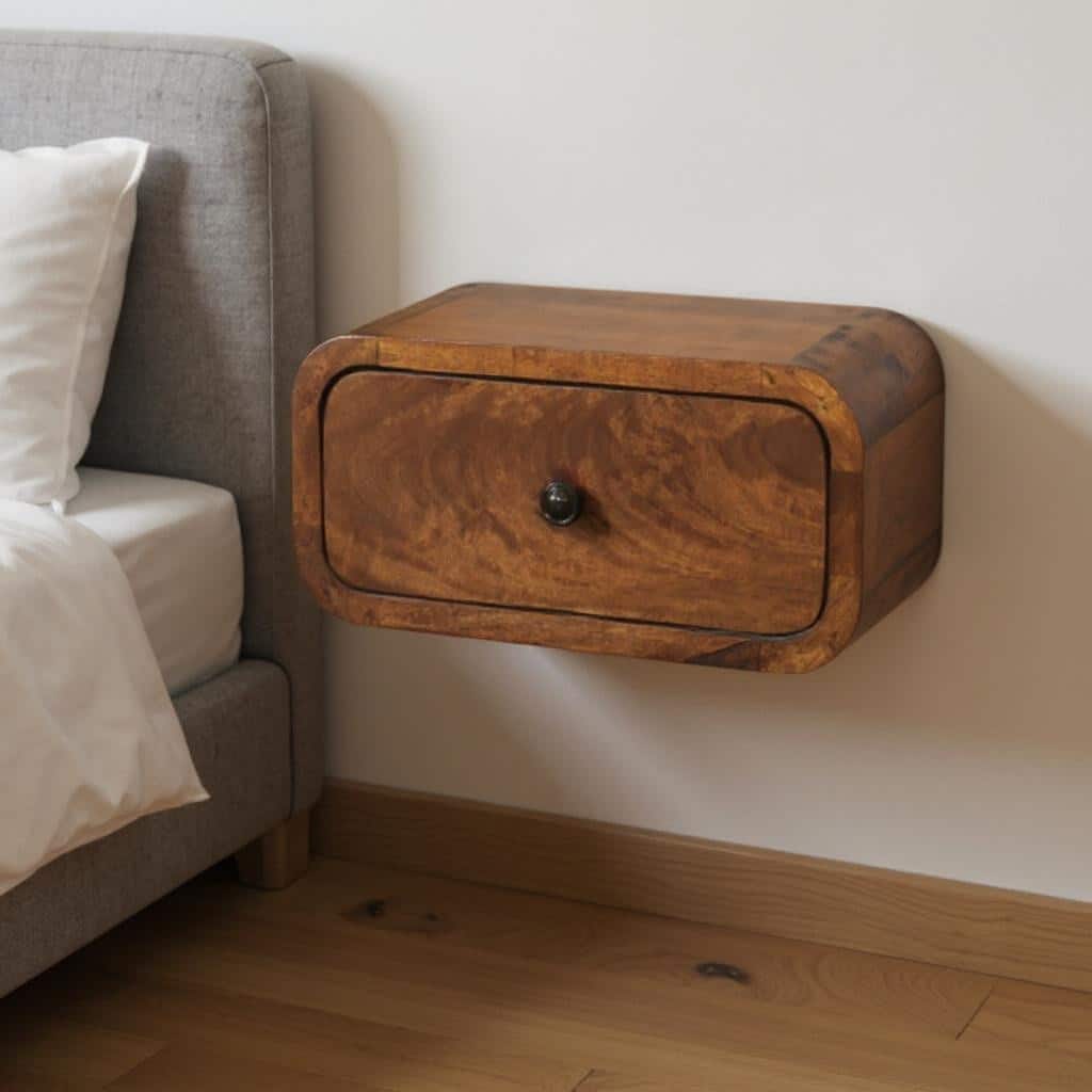 HomeRoots 12" Chestnut Solid Wood One Drawer Floating Nightstand