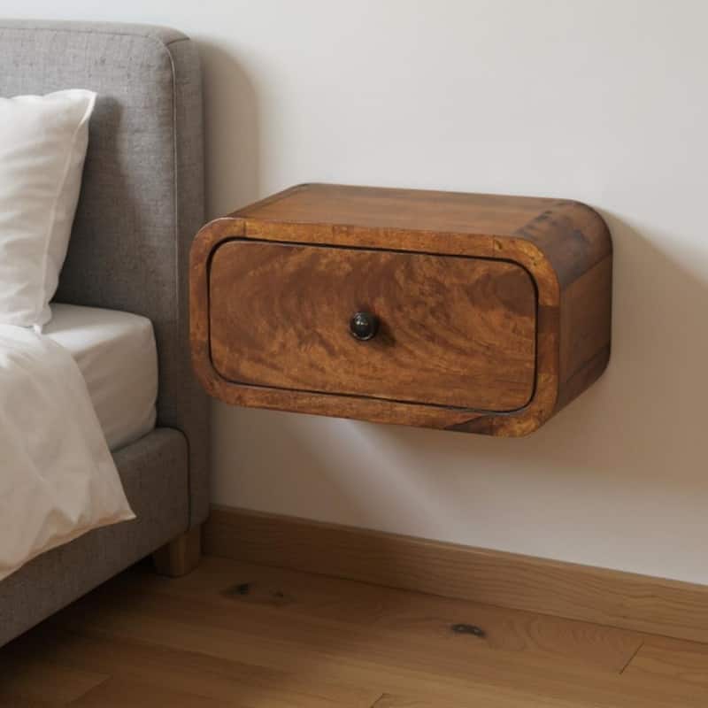 HomeRoots 12" Chestnut Solid Wood One Drawer Floating Nightstand - Chestnut - 1-drawer