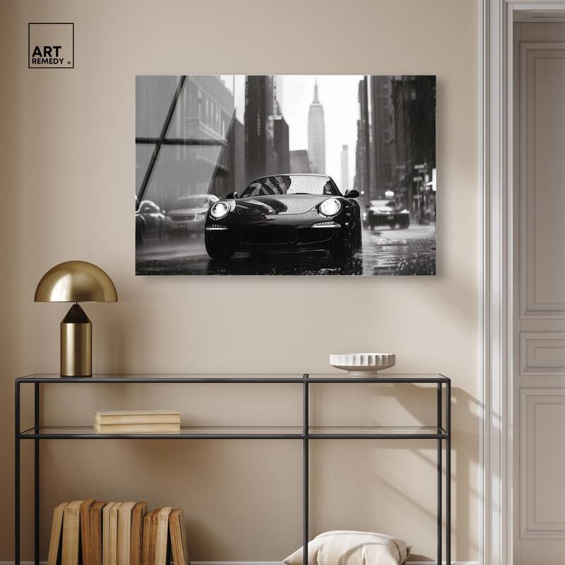 Driving in the Rain NYC Acrylic by Art Remedy, Ready to Hang