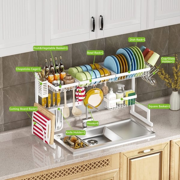 Glaceon 2 Tier Metal Over Sink Dish Drainer, Kitchen Shelf Storage