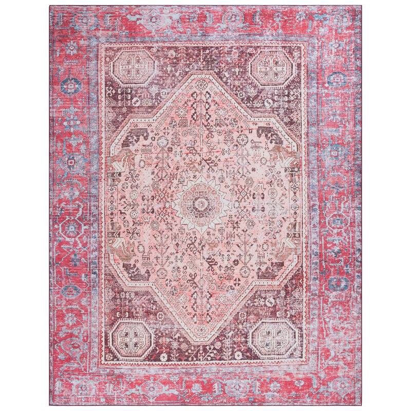 SAFAVIEH Tucson Machine Washable Slip Resistant Edmonia Traditional Rug - 8' x 10' - Beige/Red