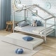 preview thumbnail 2 of 15, Gymax Twin House Bed w/ Trundle w/ Roof & Fence Rails Wooden Platform