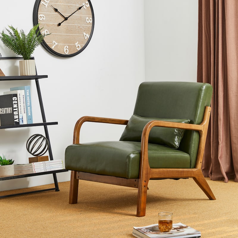 Glitzhome Set of 2 30.75"H Mid-Century Modern PU Leather Accent Chairs with Cushion - 25.75"W x 33.75"D x 30.75"H