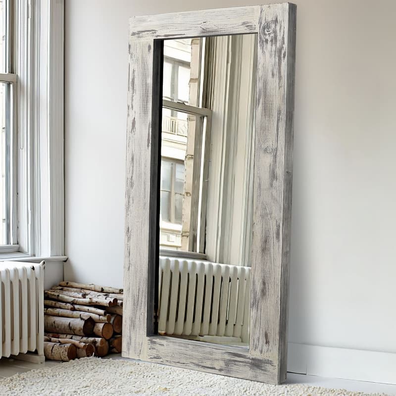 Farmhouse Rectangular Solid Wood Framed Full Length Leaning Mirror