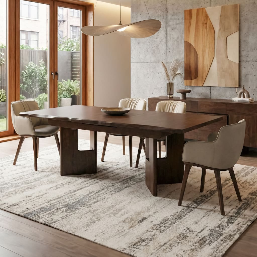 Furniture of America Abigail XIV Mid-Century Modern 5-Piece Walnut Solid Wood Extendable Dining Set with Arm Chairs