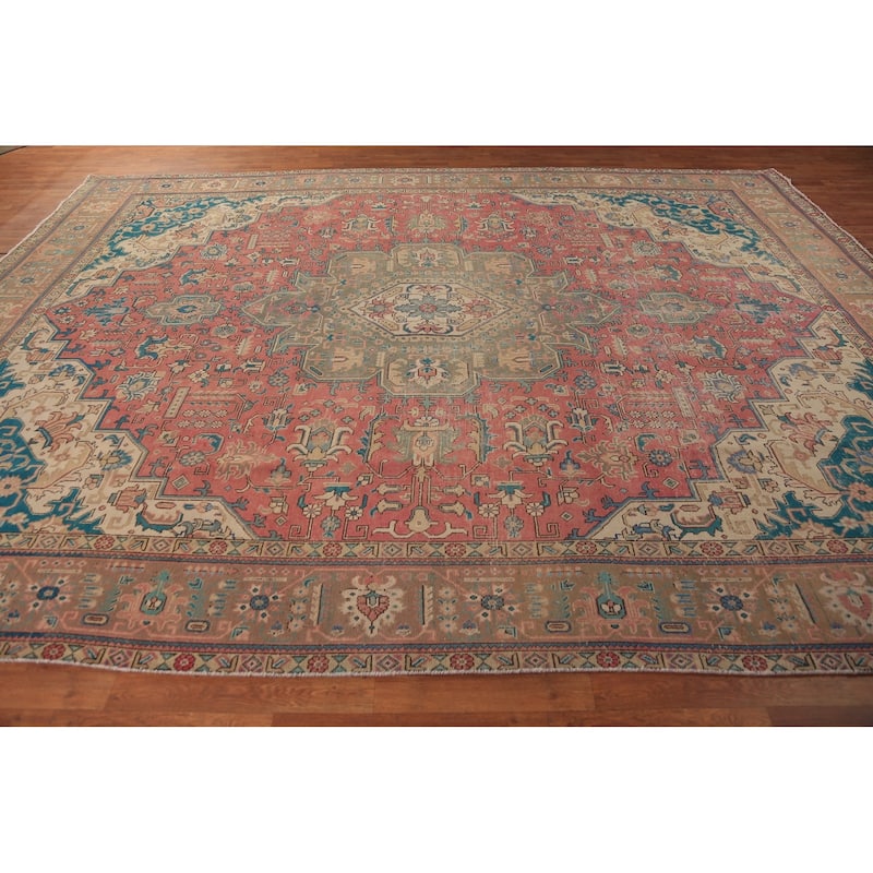 Pink Geometric Tabriz Persian Area Rug Hand-Knotted Wool Carpet - 9'7"x 12'7"
