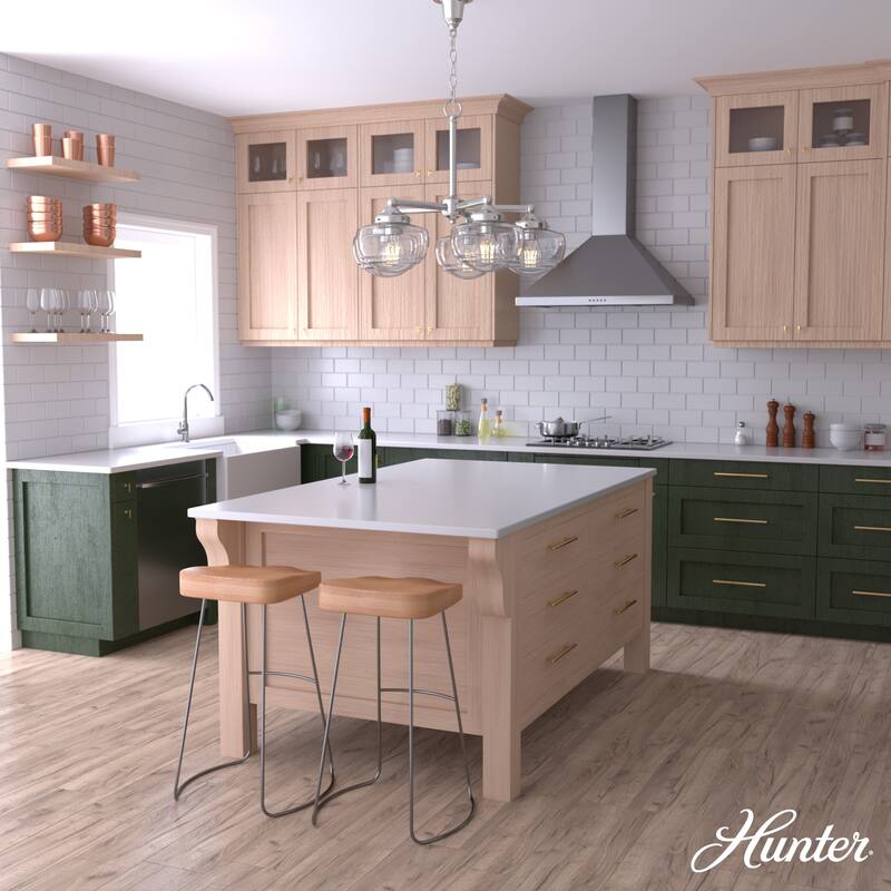 Hunter Saddle Creek Contemporary Schoolhouse Chandelier - Clear or White Glass Globes - Entry, Dining Room, Kitchen Table